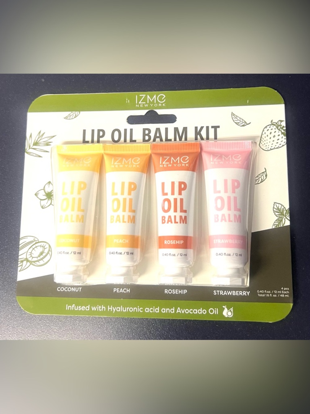 IZME Lip Oil Balm Kit - Coconut, Peach, Rosehip, Strawberry.